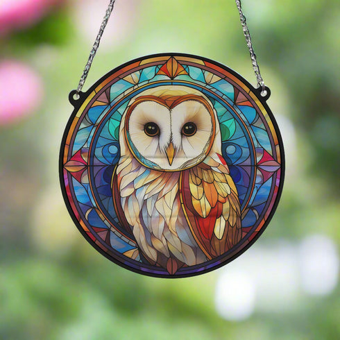 Bernadette Barn Owl Stained Glass Effect Suncatcher